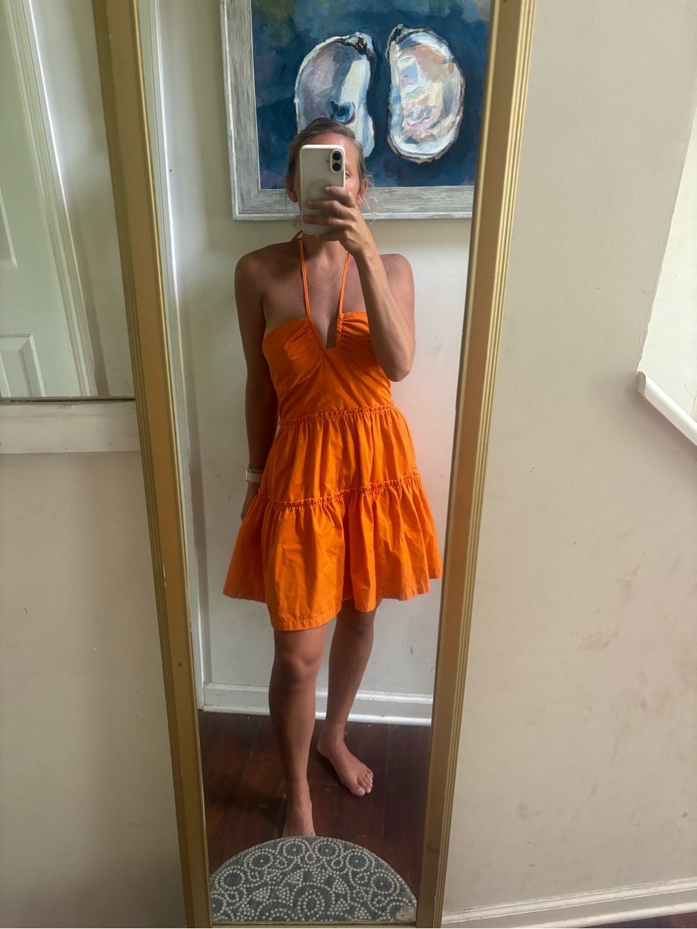 SHEIN Orange Halter Tiered Mini Dress